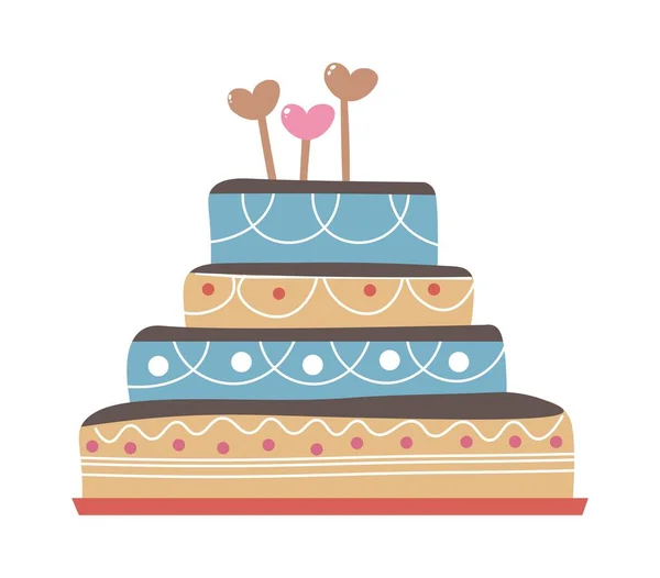 Tasty Glazed Dessert Special Occasions Isolated Birthday Cake Children Hearts — 图库矢量图片