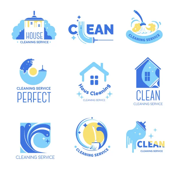 家庭清洁服务 家庭和办公室卫生及护理 援助和帮助 清洁和家庭护理 清洗和清洁的贴纸和标签 平面样式插图中的向量 — 图库矢量图片