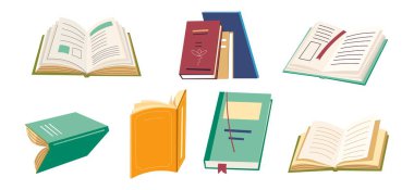 Öğrenci ders kitapları veya edebiyat, eğitim için açık kitaplar veya günlükler ve okulda bilgi edinmek. Öğrenmek ve çalışmak. Yayın ve doküman dizinlerindeki bilgiler. Düz biçimli vektör