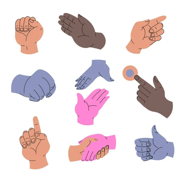 Gestures Signs Isolated Handshape Partners Business People Clenched Fist Raised — Stock Vector