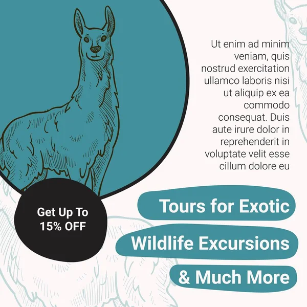エキゾチックな野生動物のツアーなどのツアーの価格を最大15 オフにしてください 世界文化と荒野の探検 広告バナー 広告マーケティングポスター 平型ベクトル — ストックベクタ