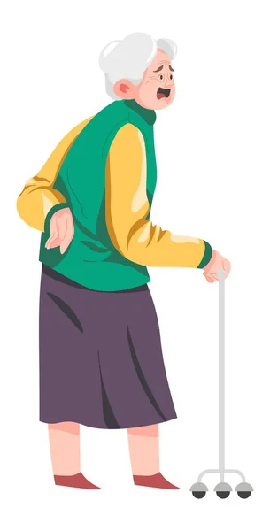 Yaşlı Kadın Yürümek Için Baston Kullanıyor Yaşlı Adam Yavaş Hareket — Stok Vektör