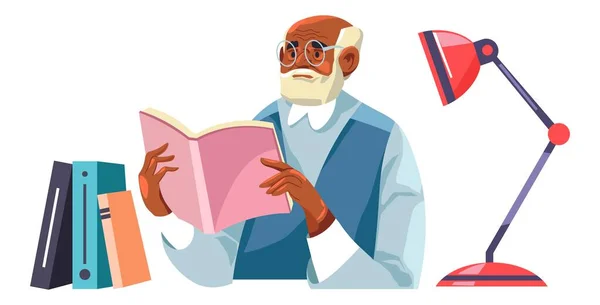 Ανώτερος Αρσενικό Χαρακτήρα Ανάγνωση Βιβλίο Για Ευχαρίστηση Απομονωμένη Συνταξιούχος Μυθιστορήματα — Διανυσματικό Αρχείο