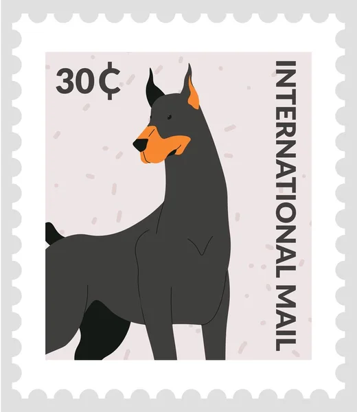 Doberman Matasellos Postal Aislada Con Perro Canino Servicio Correo Internacional — Vector de stock