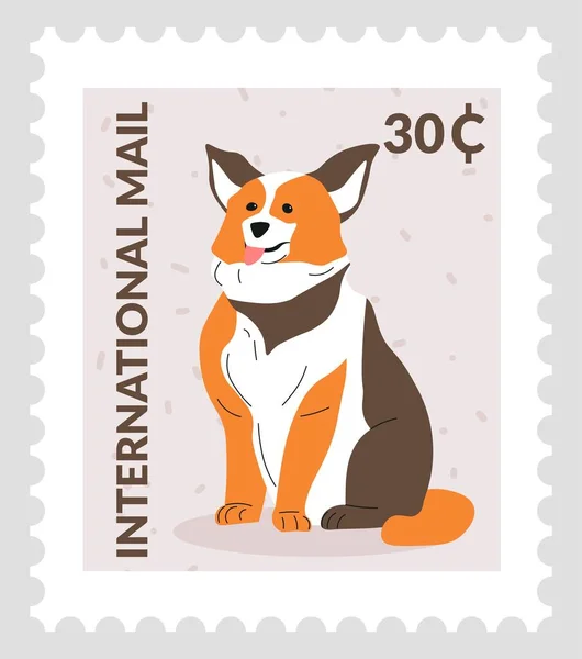 Corgi Correo Internacional Correspondencia Postal Con Animal Canino Mascota Mamífero — Vector de stock