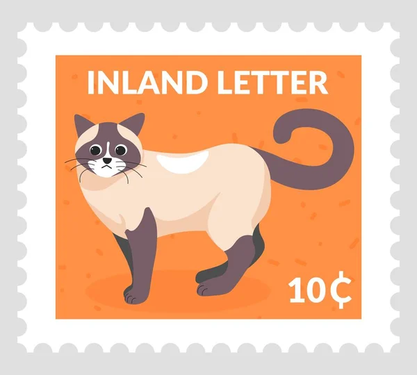 Γατάκι Ταχυδρομική Σφραγίδα Καρτ Ποστάλ Απομονωμένος Χαρακτήρας Γάτας Εσωτερικό Γράμμα — Διανυσματικό Αρχείο