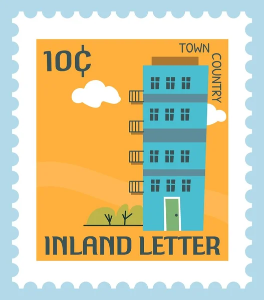 Architecture Postmark Postcard Inland Correspondence Sending Mail Country Building Town — Stock Vector