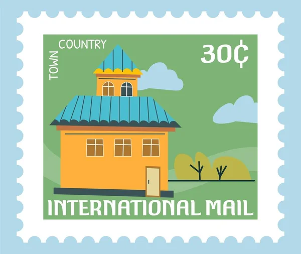 Uluslararası Posta Yazışmalar Için Posta Damgası Kartpostal Taşra Kasabası Mimari — Stok Vektör