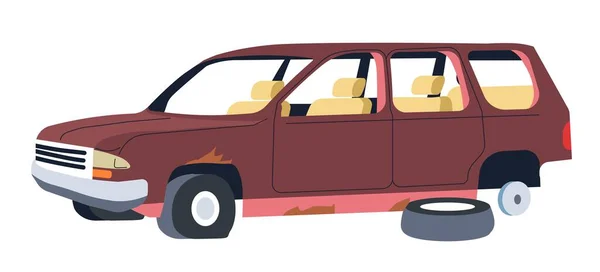 Ξεπερασμένο Αυτοκίνητο Σπασμένα Μέρη Και Σκουριά Πάνω Του Απομονωμένες Παλιομοδίτικες — Διανυσματικό Αρχείο