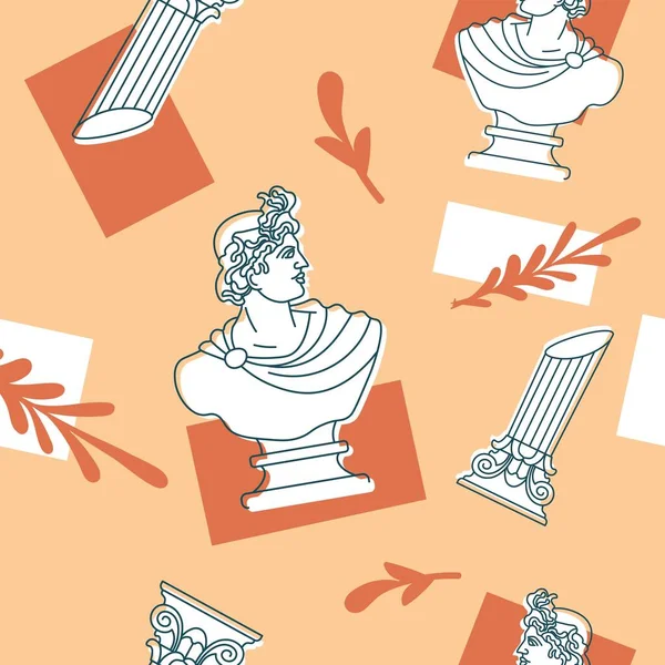 Griekse Romeinse Cultuur Erfgoed Beeldhouwwerk Beeldhouwkunst Buste Liniaal Kolommen Met — Stockvector
