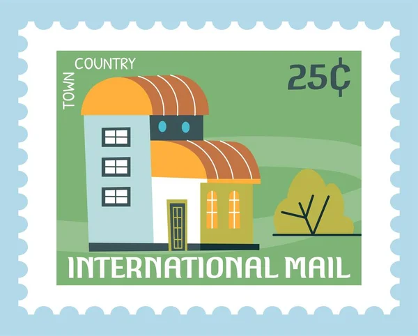 Marca Postal Postal Correspondencia Postal Aislada Pueblo Rural Paisaje Con — Vector de stock