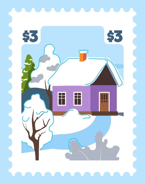 마을에 건물에 겨울의 눈덮인 휴일의 카드를 모양의 반사기 — 스톡 벡터