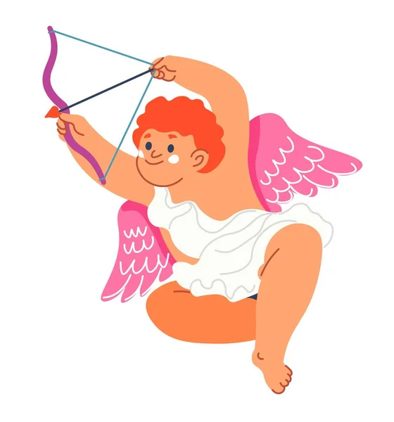 Ангел Персонаж Мальчик Крыльями Лук Стрелы Влюбиться Получить Любовь Празднование — стоковый вектор