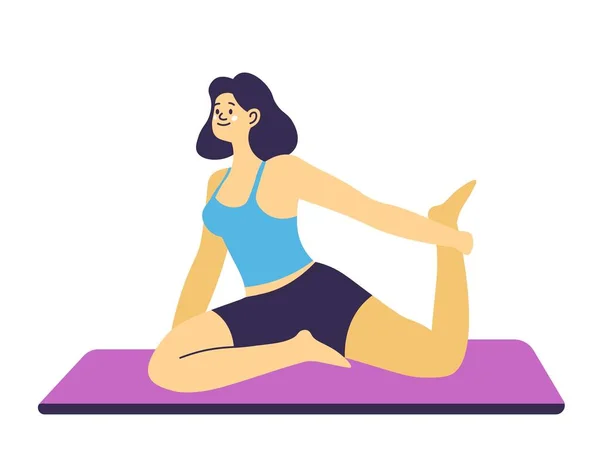 Uitrekken Versterken Spieren Benen Geïsoleerde Vrouwelijke Personages Yoga Praktijk Doen — Stockvector