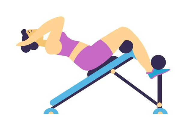 Ejercicios Deportivos Entrenamiento Mujer Aislada Gimnasio Haciendo Ejercicio Haciendo Abdominales — Vector de stock