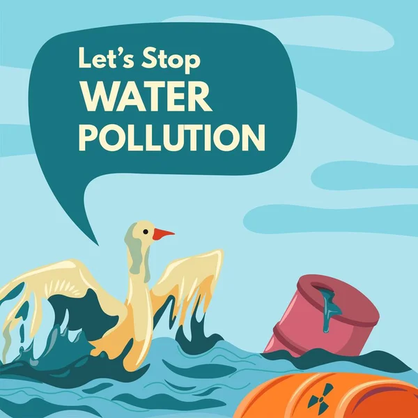 Kirliliği Okyanus Deniz Suyuna Zarar Verme Boşa Harcamayı Kirletmeyi Bırak — Stok Vektör