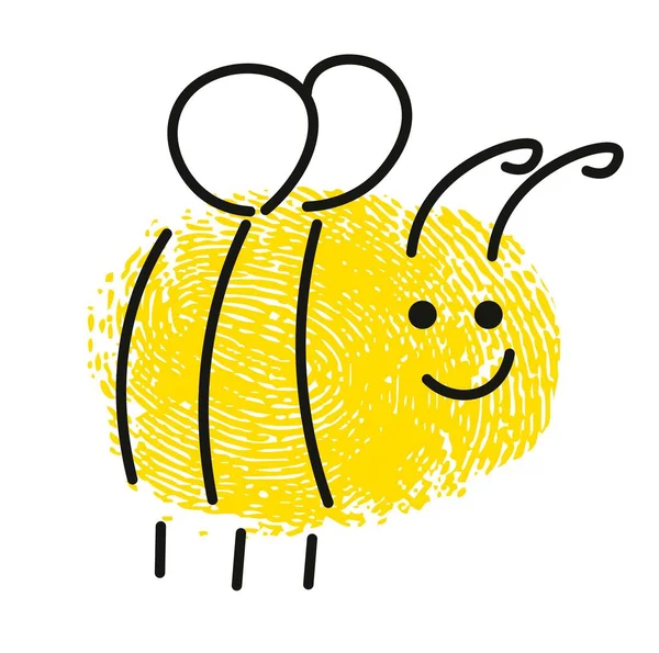 Daumenabdruck Der Honigbiene Isoliertes Porträt Eines Fliegenden Bienentieres Mit Lächelnder — Stockvektor