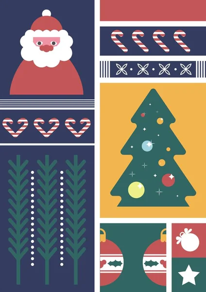 Symboles Noël Fêtes Noël Plaisir Vacances Hiver Père Noël Portant — Image vectorielle