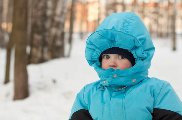 赤ちゃんの冬の公園で散歩に。冬、雪. — ストック写真