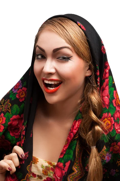 Young woman in a headscarf in the Russian style. — Stock Photo, Image