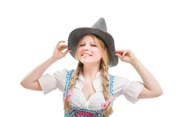 Jovem mulher bávara em dirndl . — Fotografia de Stock