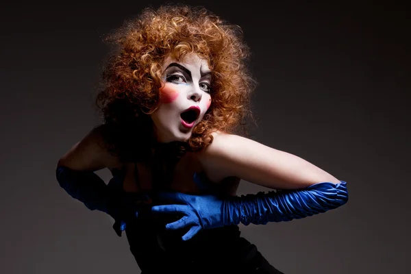 Woman mime with theatrical makeup — Stock Photo, Image