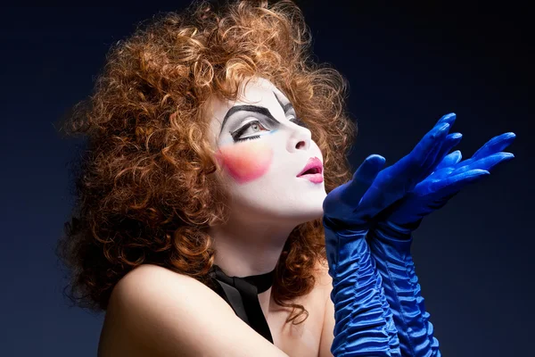 Woman mime with soap bubbles. — Stock Photo, Image