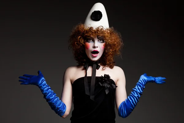 Woman mime with theatrical makeup — Stock Photo, Image