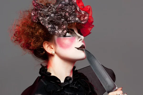 Woman mime with knife — Stock Photo, Image