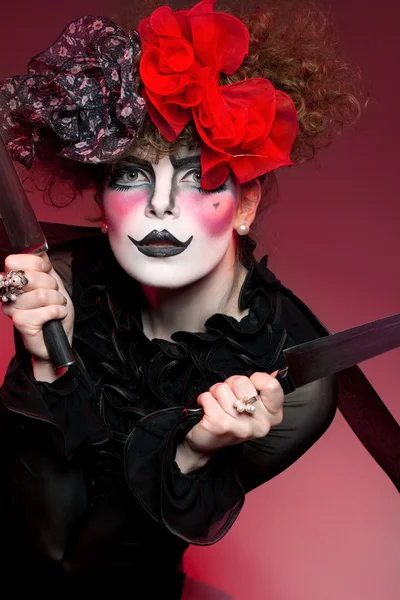 Woman mime with knife — Stock Photo, Image