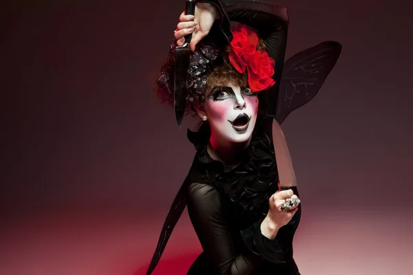 Woman mime with knife — Stock Photo, Image