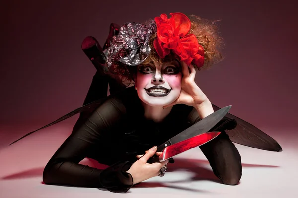 Woman mime with knife — Stock Photo, Image