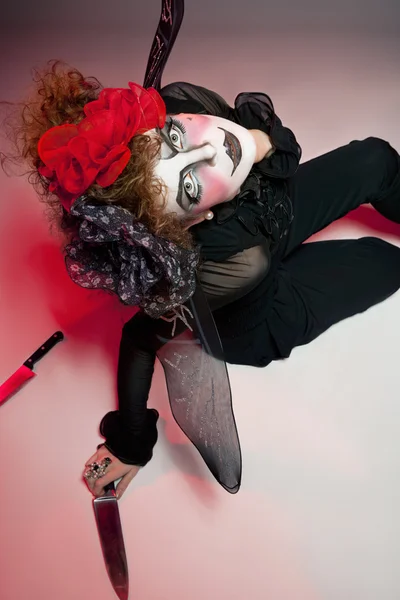 Woman mime with knife — Stock Photo, Image