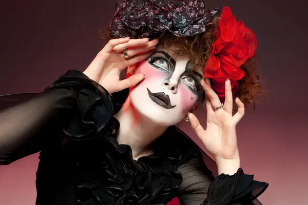 Woman mime with theatrical makeup — Stock Photo, Image