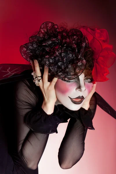 Kobieta mim z makijażu teatralnego — Zdjęcie stockowe