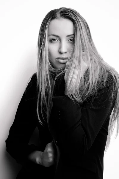 Sexy woman in suit, monochrome shot — Stock Photo, Image