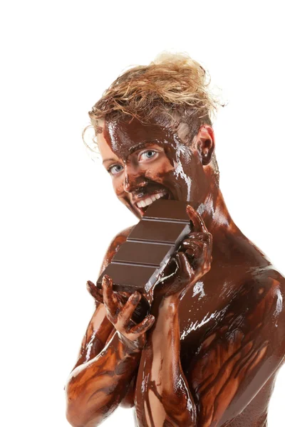 Naked woman covered sweet cream chocolate — Stock Photo, Image