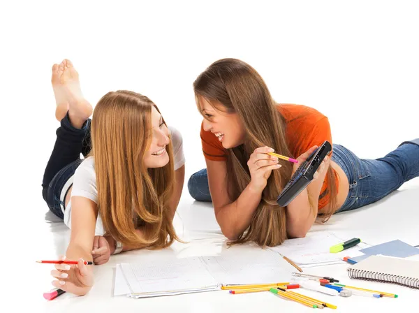 Two pretty young student girls — Stock Photo, Image