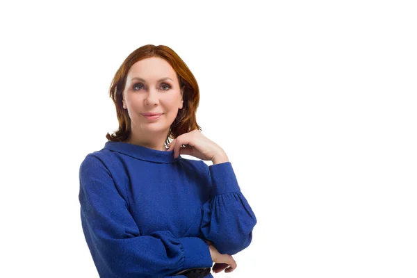 Confident Employee Business Woman 50S Isolated White Background Studio Portrait — Fotografia de Stock