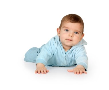 Beyaz bir arka plan üzerinde izole mavi güzel bebek