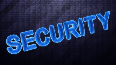 Güvenlik kelimesi siber uzayda yüksek teknolojili arka planda izole edildi. 3B illüstrasyon.