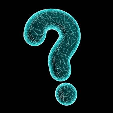 Siyah arkaplan taraması sırasında 3 boyutlu ağ şeklinde soru işareti saptanır. 3B Görüntü.