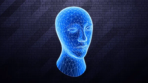 Three Dimensional Human Head Isolated Dark Tech Background Binary Cyberspace — Stock Photo, Image