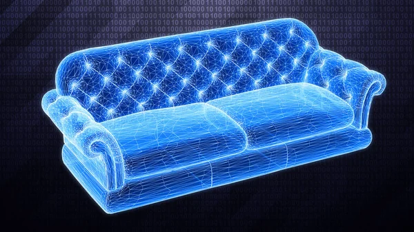 Dreidimensionales Sofa Isoliert Auf Dunklem Tech Hintergrund Binären Cyberspace Illustration — Stockfoto