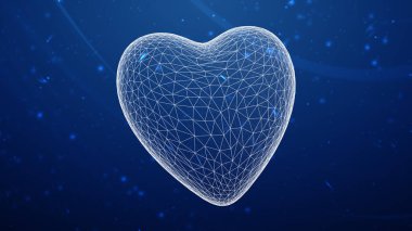 Soyut mavi arka planda aşık olmanın sembolü olan kalp şekli. 3B Görüntü.