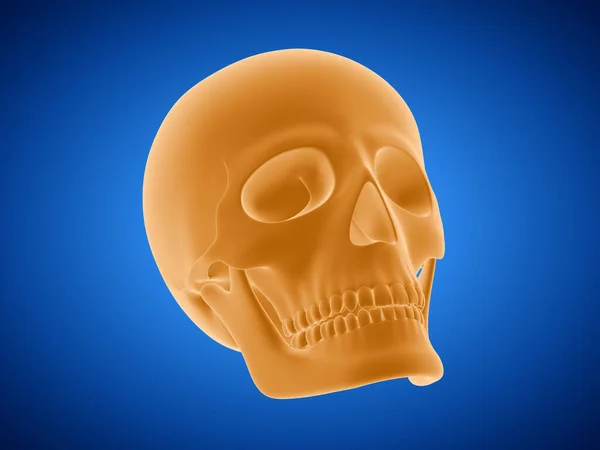 青い背景に孤立したオレンジの頭蓋骨 3Dイラスト — ストック写真