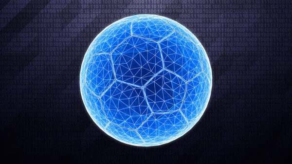 Mesh Soccer Ball Isolated Dark Tech Background Binary Cyberspace Illustration — Stock Photo, Image