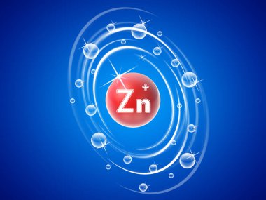 Mavi arkaplanda çinko simgeleri. 3B illüstrasyon.