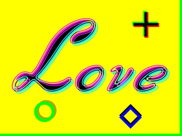 Miłość Żółtym Tle Abstrakcyjnymi Geometrycznymi Kształtami Ilustracja — Zdjęcie stockowe