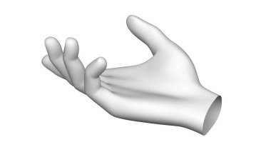 İnsan elinin beyaz arka planda izole edilmiş üç boyutlu modeli. 3B illüstrasyon.